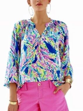 Lilly Pulitzer Multi-Color V-Neck Printed Blouse